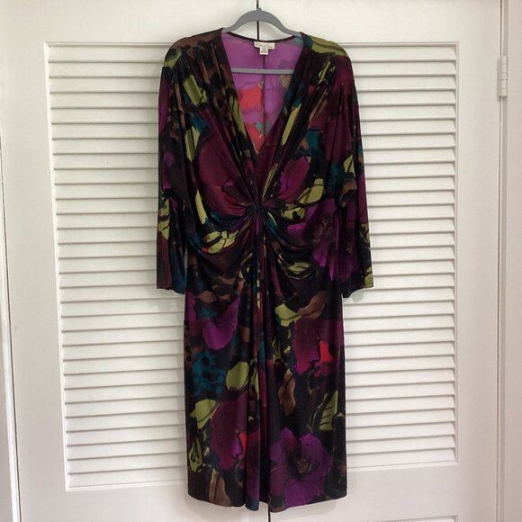 Kim Rogers Woman Dress Plus Size 20W Multi-Color Floral Print Knot Front Waterco - Picture 6 of 13
